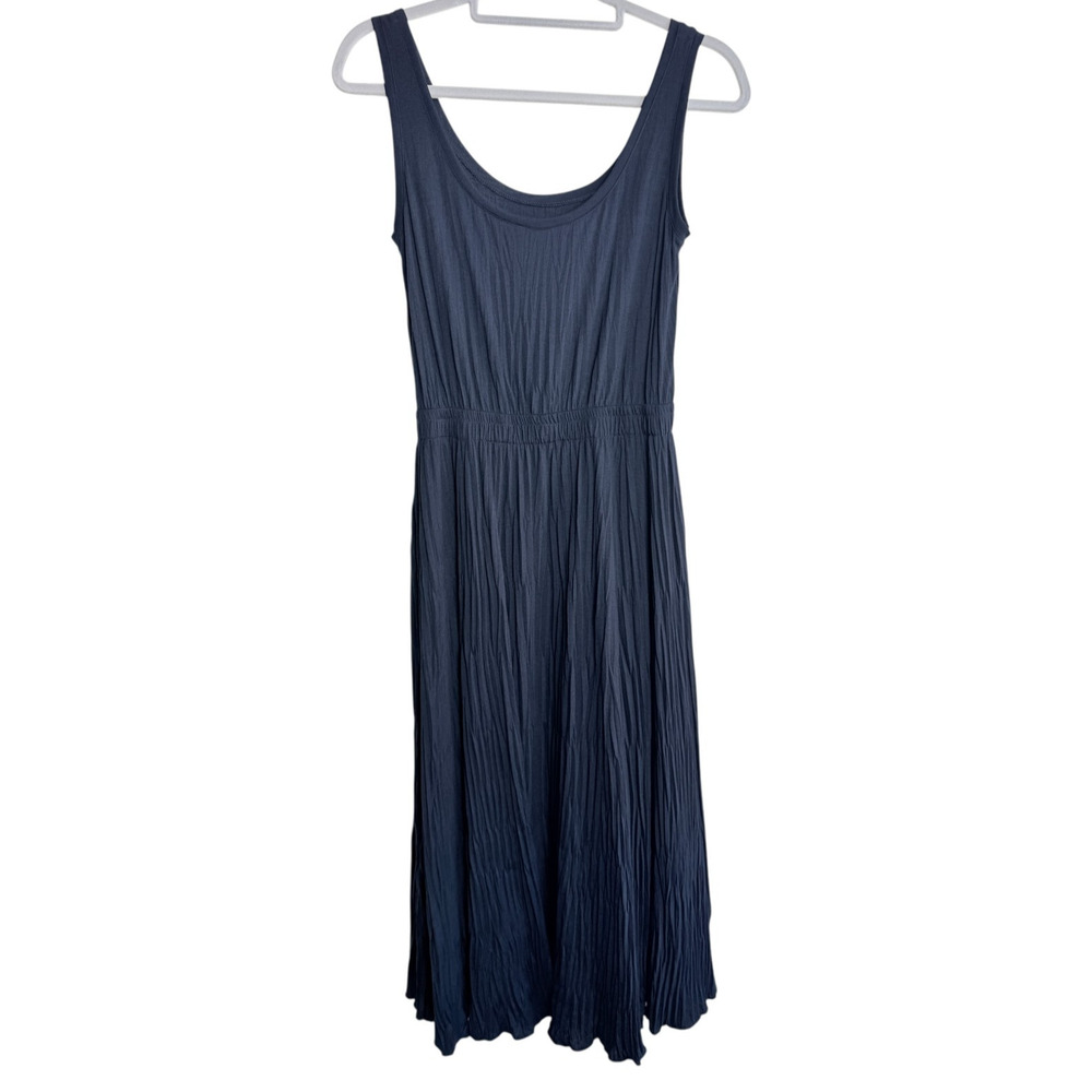 Vince Navy Blue Crinkle Smocked Waist Sleeveless Scoop Neck Midi Dress XS Party